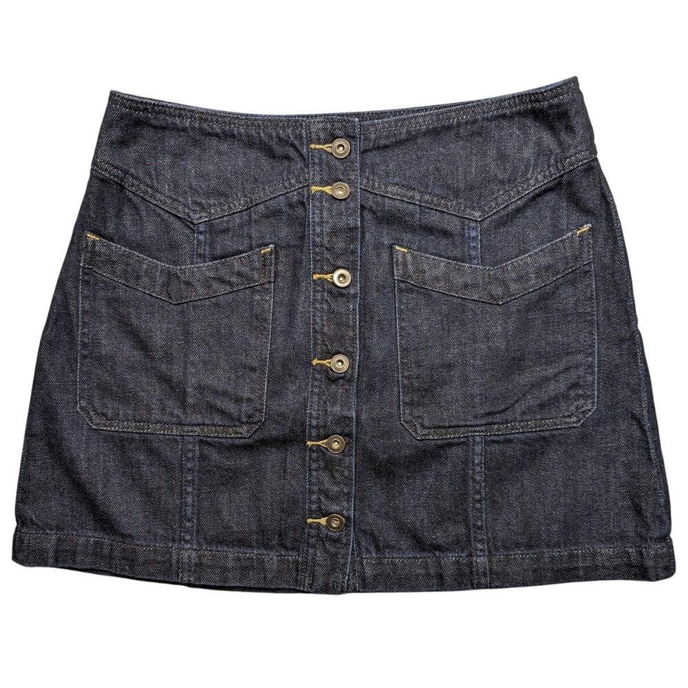 Free People Skirt Women's 4 Mini Denim Dark Boho‎ Button Preppy Academia Y2K EUC